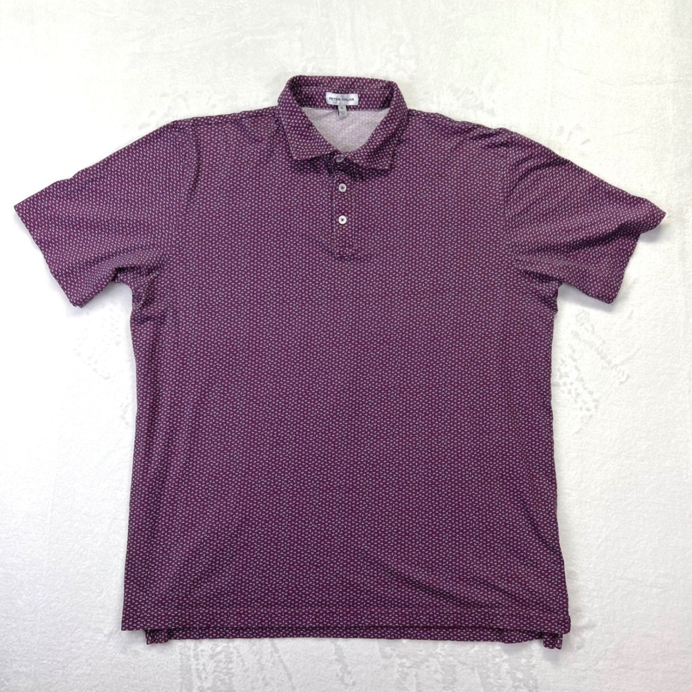 Peter Millar Pilot Mill Polo‎ Shirt Men XL Purple Pima Cotton Micro Print WILD B